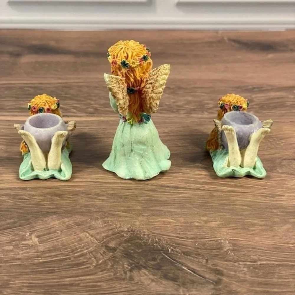 Miniature Whimsical Fairy Pixie figurines Fantasy Garden Floral Set of 3